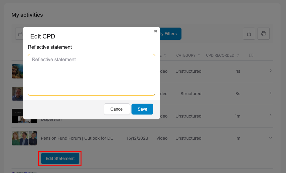 Adding a reflective statement